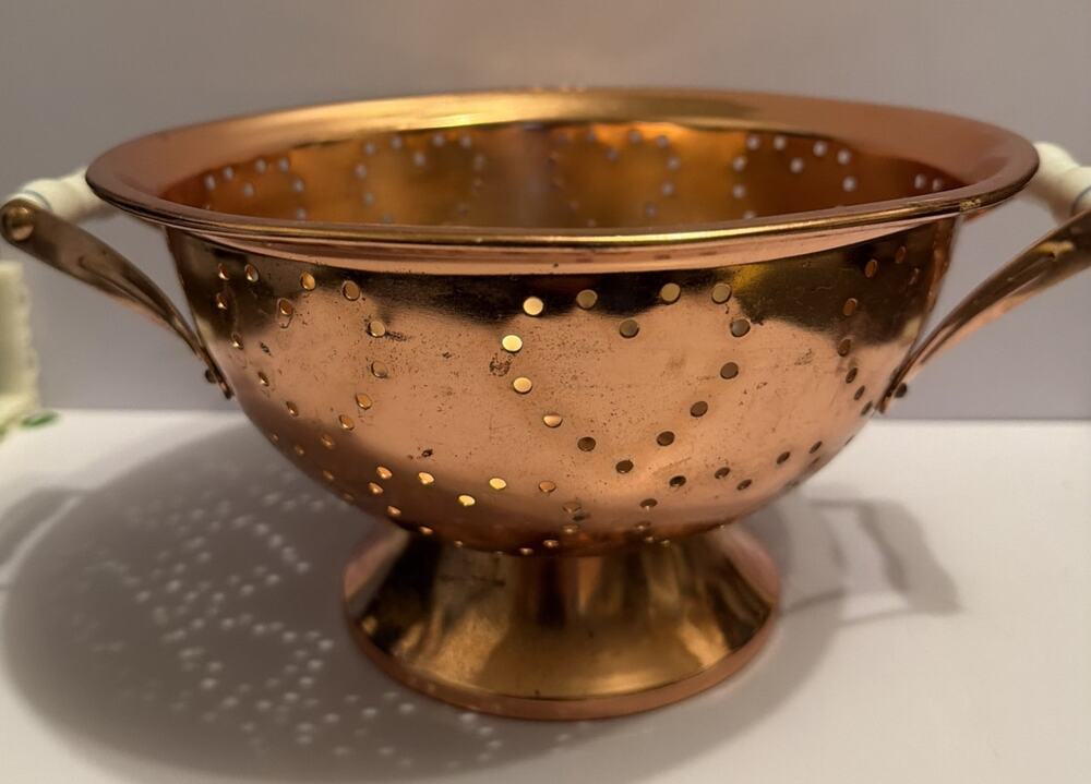 Vintage Copper Colander Porcelain Handles Farmhouse Decor Hearts Teleflora